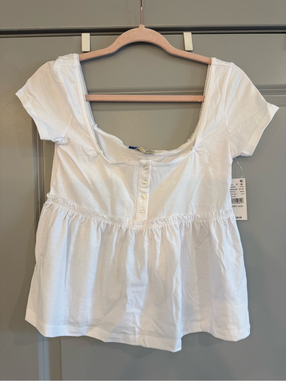 PacSun White Short-Sleeve Button Peplum Top